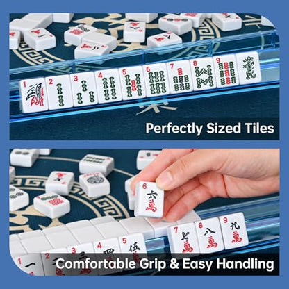 American Mahjong Tile Set Include 166 Tiles 4 All-in-One Mahjong Racks/Pushers with Fabric Carrying Bag Complete Mahjong Game Set (Blue Bag) - color: Blue