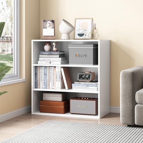 NELYE Basic Open Shelf Bookcase - 3-Tier Wooden Cube Storage Shelves Split Bookshelf, White - color: White, size: 3-Tier