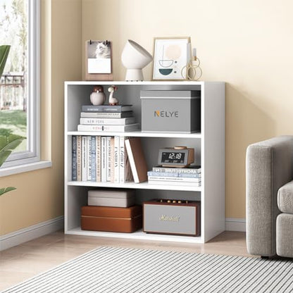 NELYE Basic Open Shelf Bookcase - 3-Tier Wooden Cube Storage Shelves Split Bookshelf, White - color: White, size: 3-Tier