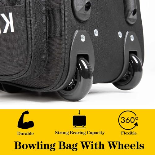 Double Roller 2 Ball Bowling Bag with Large Separate Shoe Compartment and Oversized Accessory Pocket, 36" Extendable Handle. - color: BLK