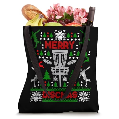 Merry Discmas Disc Golf Ugly Christmas Sweater Party Tote Bag