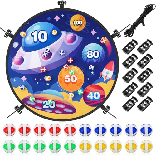 Lunmon 29" Trampoline Dart Board Game Accessories, Trampoline Toss Game Dartboard with 20 Sticky Balls, Indoor & Outdoor, Sport Fun Party Play Toys for Birthday Gifts - style: Universe Style 100 Score