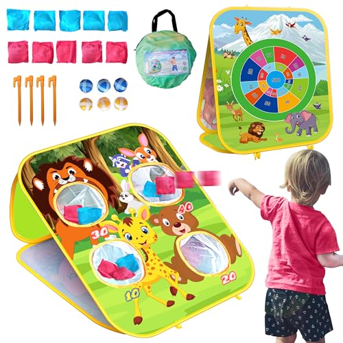 Animal Bean Bag Toss Game Kids Outdoor Toys, Family Party Games, Double-Sided Foldable Cornhole Board, Outside Lawn Party Toy, Birthday Gift for Boys Girls Toddler Age 3 4 5 6 7 8