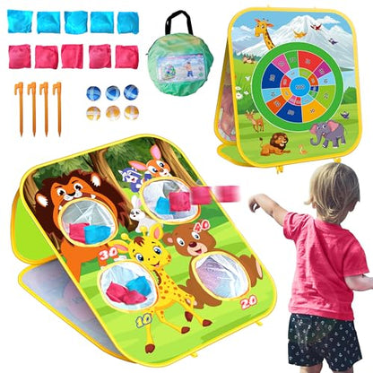 Animal Bean Bag Toss Game Kids Outdoor Toys, Family Party Games, Double-Sided Foldable Cornhole Board, Outside Lawn Party Toy, Birthday Gift for Boys Girls Toddler Age 3 4 5 6 7 8