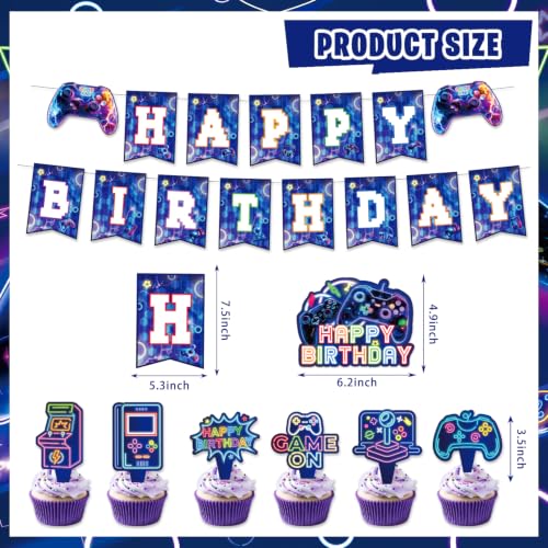 Video Game Birthday Decorations, Purple Blue Game Gaming Birthday Party Decor Decoration - Backdrop, Balloons, Cake Toppers, Tablecloth, Centerpieces, Hanging Swirls, Wall Signs