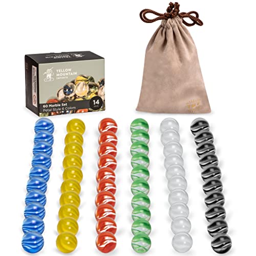 Yellow Mountain Imports 60 Pieces Translucent Chinese Checkers Glass Marbles with Petal Design - 14 Millimeters - size: 14mm(Crystal)