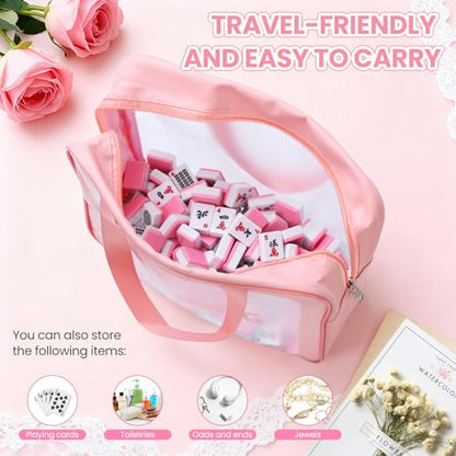 Mahjong Tile Bag, Tile Storage Case for American Mah Jong Set, Durable Mahjong Accessories Gift Pouch, Card Holder Organizer, Pink (Case Only)