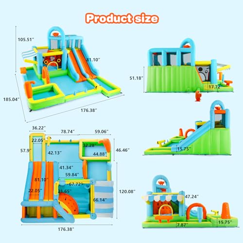 JOYLDIAS Inflatable Water Slide Bounce House for Kids, Luxury Heavy Duty Blow Up Water Park with Double Slides, Climbing Wall, Splash Pool and Sunshade Awning - Ideal Backyard Gift for Toddlers & Kids - color: 10 in 1