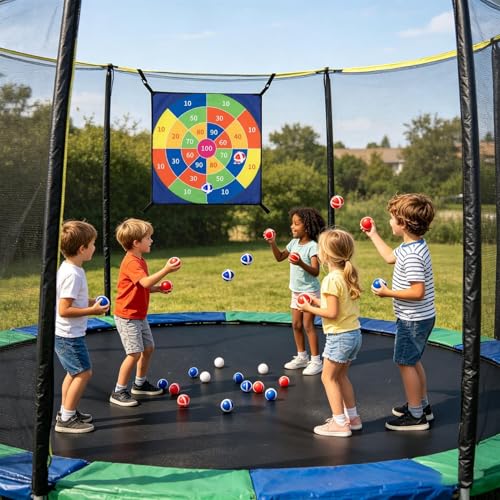 Trampoline Dart Board – Plush Fabric PP 29.13x29.13 Inches | Dart Board Set | Kids Sticky Ball Targets Game for Indoor Outdoor Play Party Fun and Family Entertainment Use