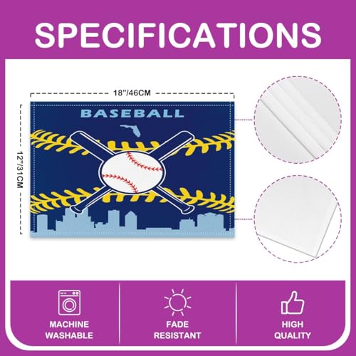 Erosebridal Baseball Placemats Set of 4 for Boys,Kids Softball Place Mats 12x18 inch,Red Black Baseball Player Table Mats,Sports Game Table Place Mats for Kitchen Table - color: Tampa Bay