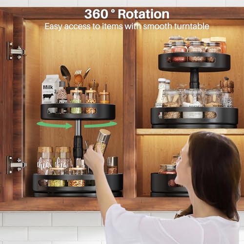 Lazy Susan Organizer Spice Rack - 2 Tier Height Adjustable Spice Organization for Cabinet, Metal Seasoning Organizer Lazy Turntable Spice Organizer for Table Top Pantry Kitchen Storage (10 inch)
