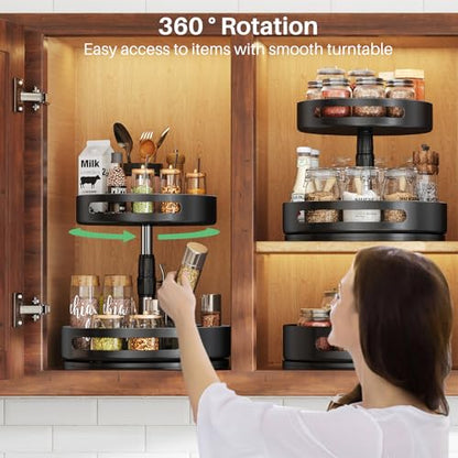 Lazy Susan Organizer Spice Rack - 2 Tier Height Adjustable Spice Organization for Cabinet, Metal Seasoning Organizer Lazy Turntable Spice Organizer for Table Top Pantry Kitchen Storage (10 inch)