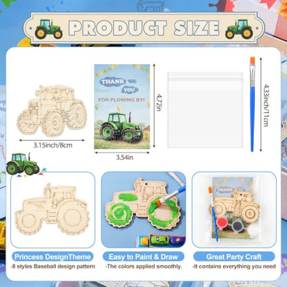 Saypacck 24 Pcs Party Favors Wooden Painting Craft Kits Birthday Party Supplies with Organza Bag for Goodie Bags Fillers Adult Thank You Gifts (Tractor Farm) - style: Tractor Farm