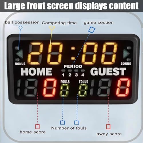 Led Basketball Scoreboard with Timer, 328ft Viewing Distance Digital Scorekeeper, Tabletop Portable Electronic Score Board for Ping Pong, Pickleball, Volleyball, Gym & Game Room