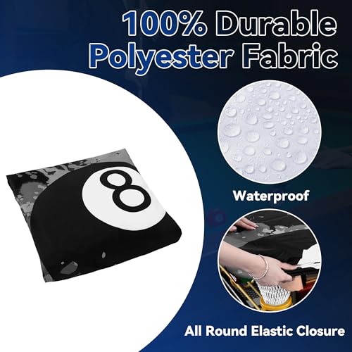 MABOZOO 8 Ball Pattern Billiard Pool Table Cover, Waterproof and Tearproof Snooker Table Cover for PoolTable, Indoor/Outdoor Pootable Accessories for Protecting Felt