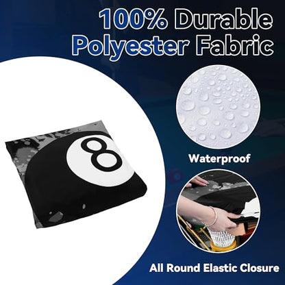 MABOZOO 8 Ball Pattern Billiard Pool Table Cover, Waterproof and Tearproof Snooker Table Cover for PoolTable, Indoor/Outdoor Pootable Accessories for Protecting Felt