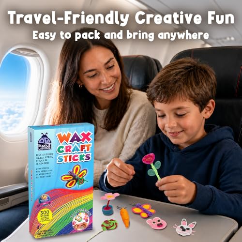 PURPLE LADYBUG 300 PCS Bendable Wax Craft Sticks in 2 Lengths - 6" and 12" Strips in 15 Colors Each, Mess-Free Road Trip Activity for Kids, Travel Toys for Car & Airplane for Kids Ages 4+