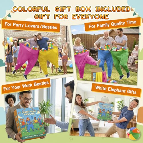 Granny Pants Yard Game for Adults and Kids, Big Pants Ball Catch Game with 2 Giant Pants, Balls, Pumps & Storage Bag, Outdoor Tossing Games for Birthday Party, Backyard Party, Family Reunion - size: Large for Adults-4PCS