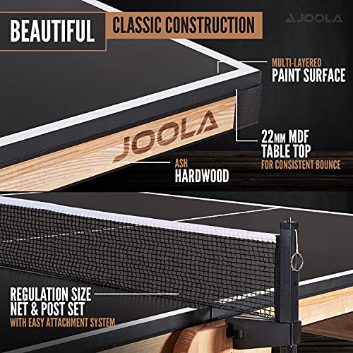 JOOLA Madeira Indoor Table Tennis Table - Wood & Steel Contemporary Design - Regulation Size High-End Ping Pong Table with Built in Racket & Ball Holders - Tournament Level Permanent Ping Pong Net