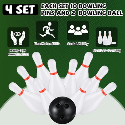 RoundFunny 2 Pack 7.1 Inch Bowling Set, Indoor Outdoor Portable Lawn Game Include 20 Bowling Pins and 4 Plastic Ball for Boys Girls Educational Birthday Gift Party School Toy