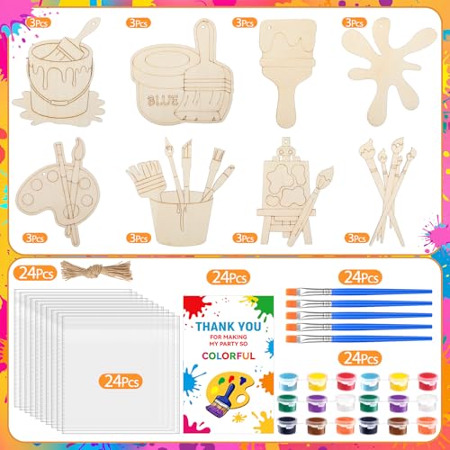 Saypacck 24 Pcs Art Painting Party Favors Wooden Painting Craft Kits Birthday Party Supplies with Organza Bag for Goodie Bags Fillers Adult Thank You Gifts - style: Art Painting