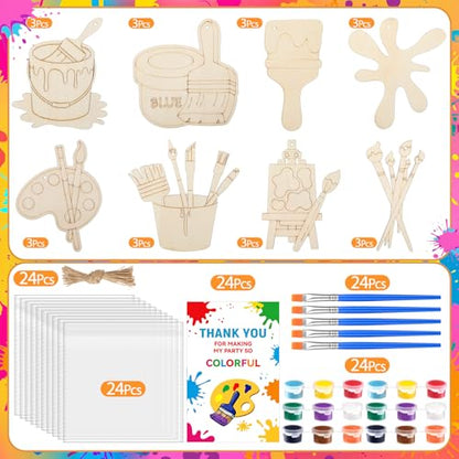 Saypacck 24 Pcs Art Painting Party Favors Wooden Painting Craft Kits Birthday Party Supplies with Organza Bag for Goodie Bags Fillers Adult Thank You Gifts - style: Art Painting