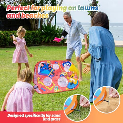 Giant 3 in 1 Bean Bag Toss Game for Kids, Toddler Outdoor Toss Toys for 2 3 4 5 6 7 8 Year Old Boys Girls, Family Party Supplies, Cornhole Party Carnival Games, Lawn Backyard Outside Birthday Gifts - style: Bean Bag Toss Combo