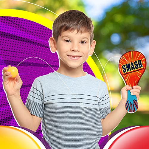 JA-RU Wooden Paddle Ball with String (12 Paddle Balls) Classic Paddle with Ball Attached for Kids | Retro Toys from the 70s & 80s, Party Favors & Classroom Prizes. 751-12p - size: 12 Packs