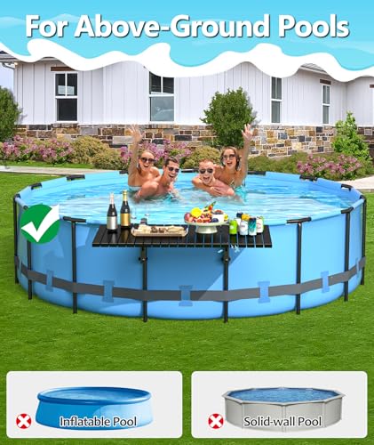 BoYata Pool Bar, Above Ground Pool Side Bar, 49.4×9.6" Galvanized Iron Poolside Table Holds 110LBS, Swim Up Bars Fit Top Rails 4.48" or Less, Frame Above Ground Round & Oval Swimming Pools Accessories - color: Black