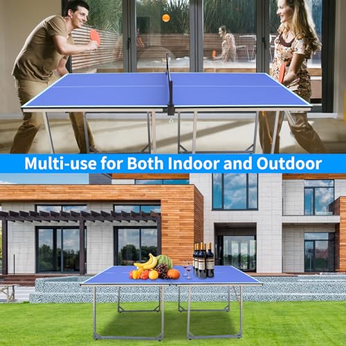 6ft Mid-Size Table Tennis Table Foldable & Portable Ping Pong Table Set for Indoor & Outdoor Games with Net, 2 Table Tennis Paddles and 3 Balls