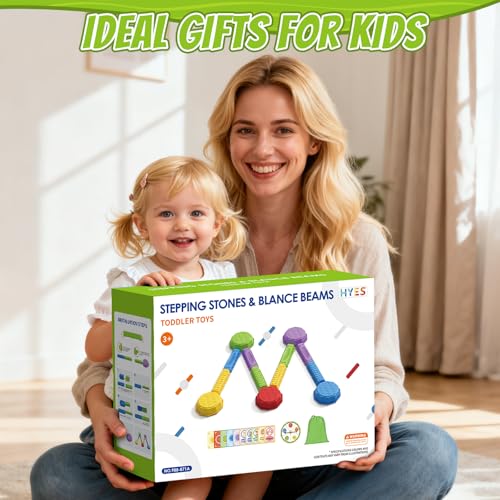 HYES Balance Beams Stepping Stones for Kids, Obstacle Courses Sensory Toys for Toddlers, Non-slip Jumping Step Stones Balance Beam Indoor & Outdoor Play Games Birthday Gifts for Boys Girls 3-5 - style: 5 Pads & 8 Beams