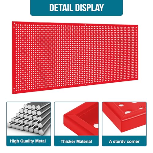 Pegboard Rack Garage Storage Steel Horizontal PegBoard Pack,Steel Pegboard Heavy Duty- 3 Pack 16-Inch X 36-Inch Metal Peg Board Tool Organization Panels (Red) - color: Red