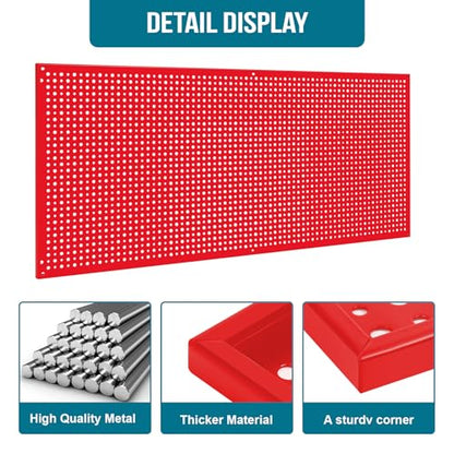 Pegboard Rack Garage Storage Steel Horizontal PegBoard Pack,Steel Pegboard Heavy Duty- 3 Pack 16-Inch X 36-Inch Metal Peg Board Tool Organization Panels (Red) - color: Red