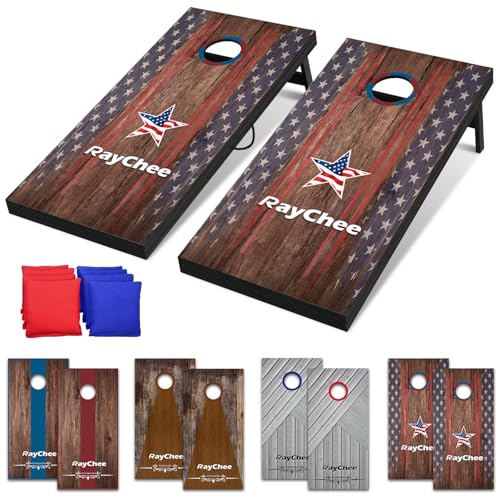 Cornhole Set Corn Holes Outdoor Game Cornhole Boards Regulation Size Corn Hole Bean Bag Toss for Adults Family Lawn Beach Outside Activities with 8 Bean Bags - style: 4'x2' American Flag Star