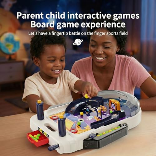 Tabletop Pinball Machine — Space Board Game with Obstacles, Pull-Rod Launcher, Two-Hand Controls, Ball Storage Tray, 1-2 Player Arcade Games for Kids Ages 3+ - style: Space