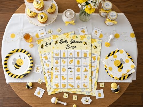 Baby Shower Bingo - 24 Player Bee Themed Game for Adults and Gender Reveal Parties - color: Bee