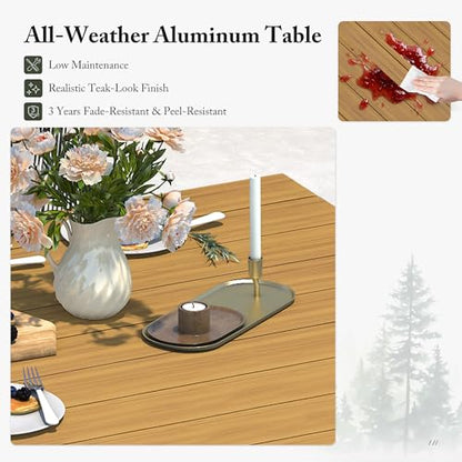 PURPLE LEAF 7 Pieces Patio Dining Set with Waterproof Furniture Cover Rectangular Table and Chairs Set for Garden Deck Aluminum Frame Backyard Kitchen Set, Cushions and Pillows Included Teak - color: Teak, size: 7 Pcs, style: with Furniture Cover