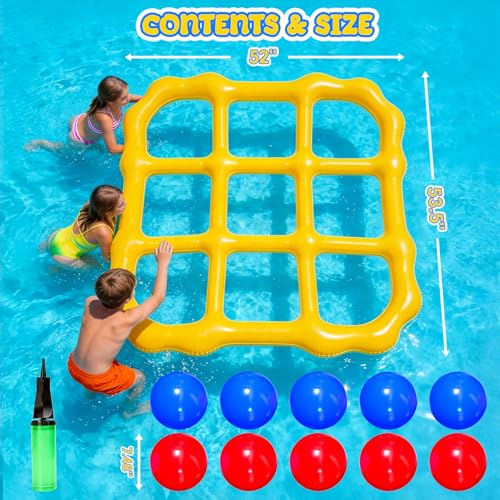 Tic-Tac-Toe Pool Toys Game Set, Giant Inflatable Floating Board Set with 10 Balls, Pool Toys Party Game for Kids Adults Teens, Summer Water Party Backyard Beach Yard Field Day Outdoor Activities