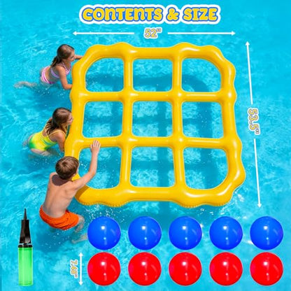 Tic-Tac-Toe Pool Toys Game Set, Giant Inflatable Floating Board Set with 10 Balls, Pool Toys Party Game for Kids Adults Teens, Summer Water Party Backyard Beach Yard Field Day Outdoor Activities