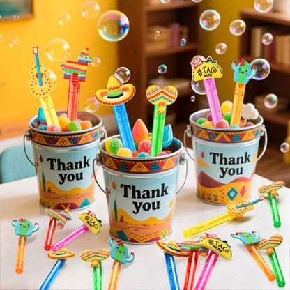Winrayk Cinco de Mayo Party Favors, 24Pcs Fiesta Mexican Mini Bubble Wands for Kids Bubbles Bulk with Detachable Topper, 6 Styles & Colors (Taco Maraca Llama Cactus Guitar Sombrero), Goody Bag Stuffer - style: Cinco de Mayo