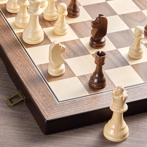 AMEROUS 17'' Magnetic Wooden Chess Set for Adults Kids - with Folding Board, Gift Package, Pieces Storage Slots, Handmade Pieces,Chess Board Game Set for Tournament Professional Beginner - size: 17 inches