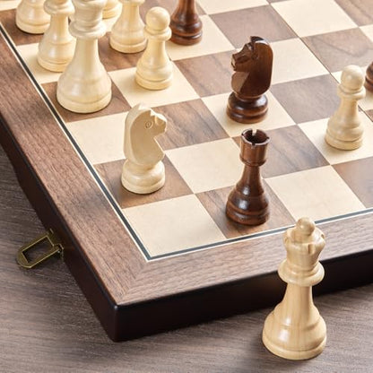 AMEROUS 17'' Magnetic Wooden Chess Set for Adults Kids - with Folding Board, Gift Package, Pieces Storage Slots, Handmade Pieces,Chess Board Game Set for Tournament Professional Beginner - size: 17 inches