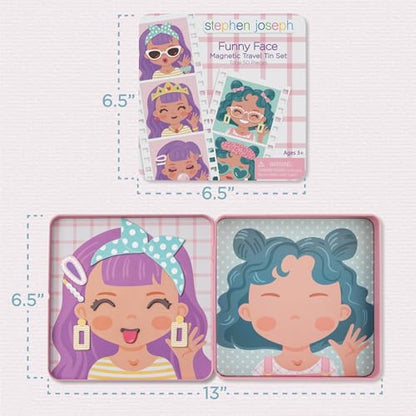 Stephen Joseph, Funny Faces 50 pc Magnetic Travel Play Set – Fun Game for Families, Ideal for Ages 3+ – Travel Game for Kids with Travel Tin, Girl - color: Girl