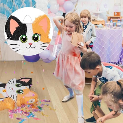 Wernnsai Kitten Cat Piñata - Cat Kitten Decorations For Kids Girls Birthday Cute Animal Party Game For Cat Lady KittenParty Supplies Favor With Bat Blindfold 16“ x 12.5" x 3" - style: Cat