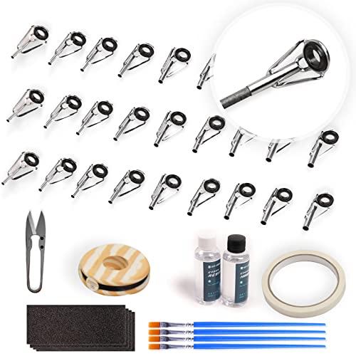 OJYDOIIIY Fishing Rod Tip Repair Kit with Glue,Complete Supplies for Fishing Pole Tip Replacement with Rod Epoxy,Top Eyelets and Wrapping Thread - size: Small-Medium
