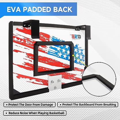 GSE Games & Sports Expert Over-The-Door Basketball Hoop with Basketball & Pump, Wall-Mounted Basketball Hoop Set with Complete Accessories for Home & Office (Several Style Choice) - style: Standard - USA Flag