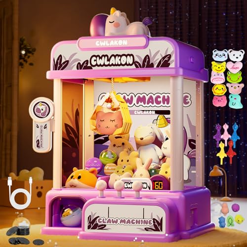CWLAKON Claw Machine for Kids, Mini Vending Machine Unicorns Toys with Sound for Girls Age 3+, Candy Grabber Prize Dispenser Machine Arcade Games with Mini Plush Toys, Christmas Birthday Gifts - color: Purple