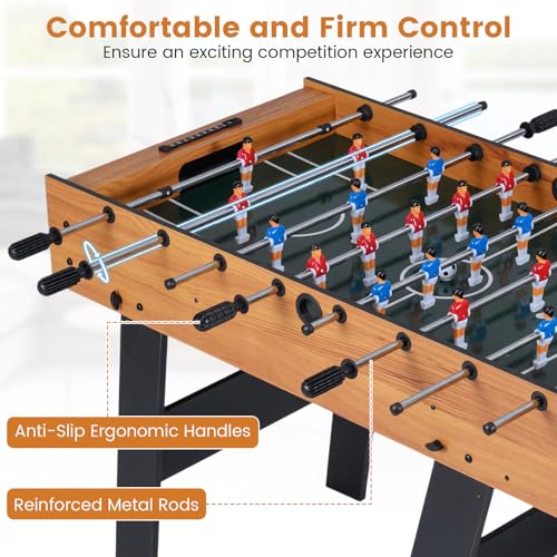 Goplus Folding Foosball Table, 48'' Full Competition Size Freestanding Soccer Game Table with 22 Players, 2 Balls, Space-Saving Foldable Arcade Table for Adults Family Game Night - color: Natural