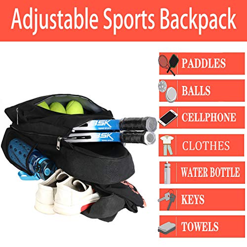 ACOSEN Tennis Bag Tennis Backpack - Large Tennis Bags for Women and Men to Hold Tennis Racket,Pickleball Paddles, Badminton Racquet, Squash Racquet,Balls and Other Accessories - color: Black
