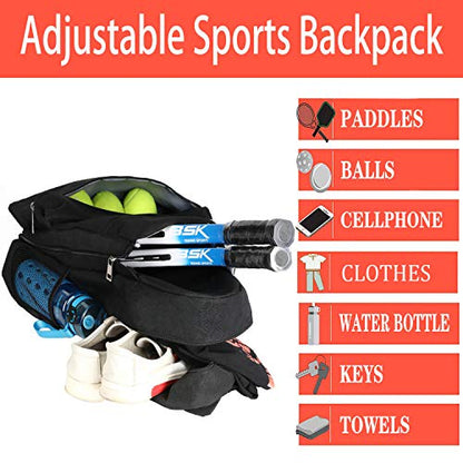 ACOSEN Tennis Bag Tennis Backpack - Large Tennis Bags for Women and Men to Hold Tennis Racket,Pickleball Paddles, Badminton Racquet, Squash Racquet,Balls and Other Accessories - color: Black